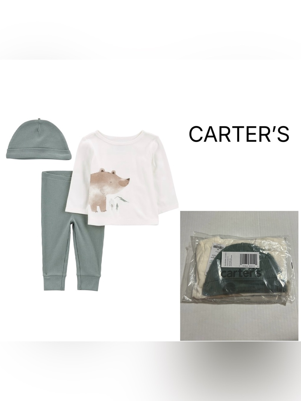 CARTER’S - 6M - NWT - INFANT BOYS 3PC WOODLAND BEAR OUTFIT SET